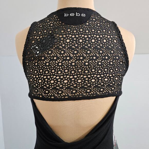 NEW Bebe Black Laser Cut Open Back Sleeveless Bling Maxi Dress Y2K ccasion - Picture 5 of 15